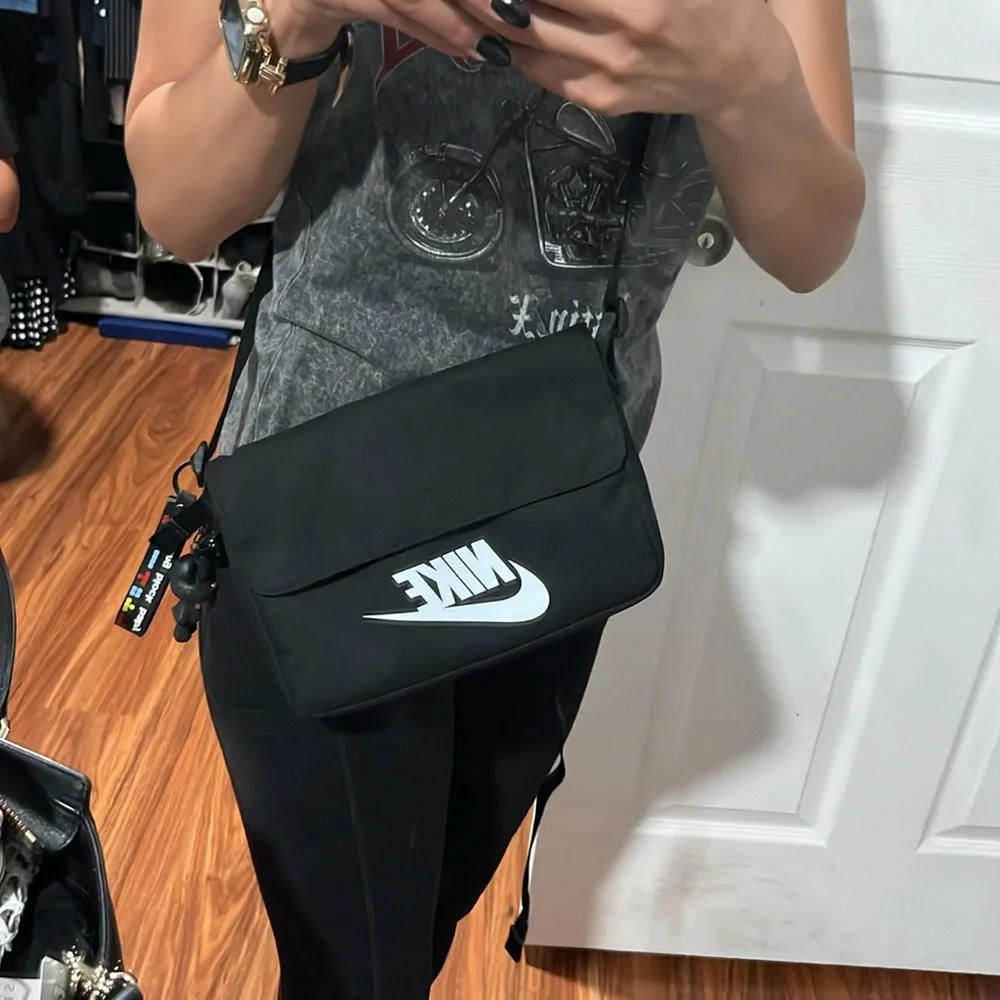 Nike Black Messenger Bag with White Swoosh